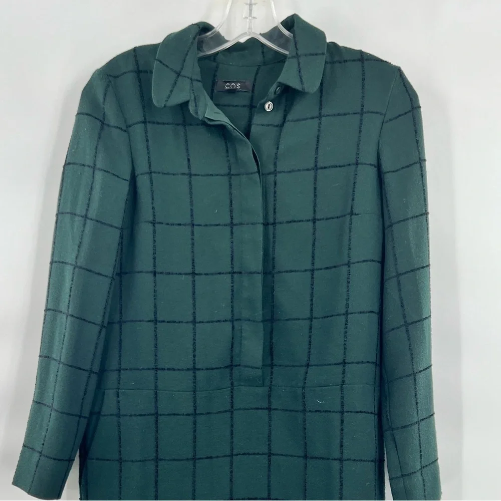 COS green black long sleeve dress button front size 4
